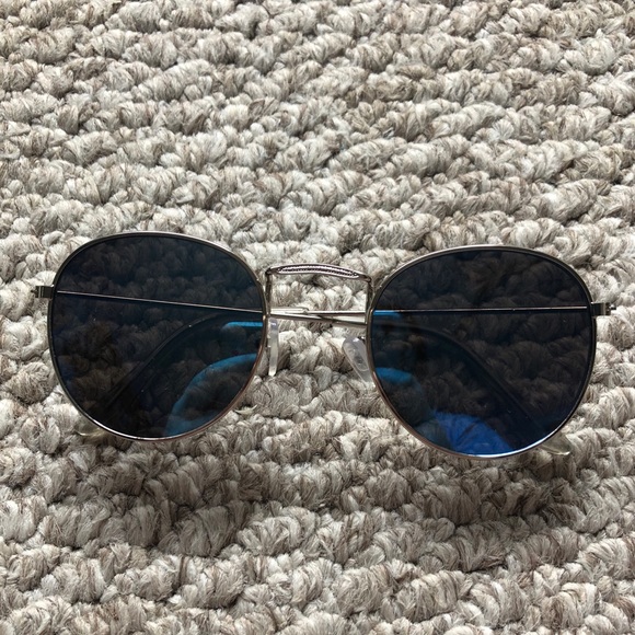 Blue Reflective Oval Sunglasses - Picture 1 of 4